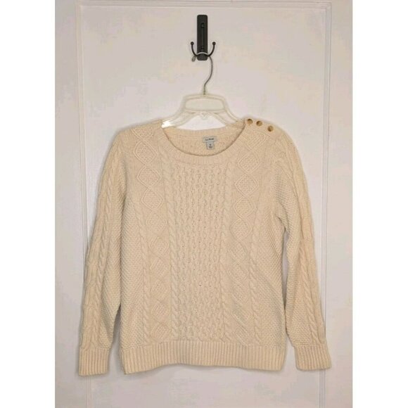 L.L.Bean Sweaters - LL Bean Womens Beige Cotton Cable Knit Shoulder Button Sweater M Reg 280394